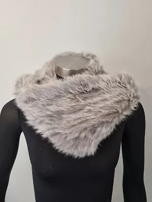 Genuine Rabbit Fur Stole Neck Scarf White Grey Arctic • $39.14