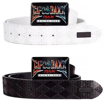 Cipo & Baxx Genuine Leather Belt Brushed Metal Buckle Logo Chequered Combine • £45.55