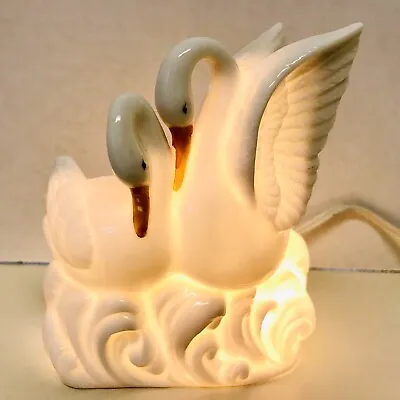 Vintage Porcelain I.W. Rice Double Swan Electric Lamp Night Light With Perfumer  • $29.95