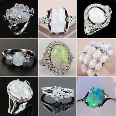 £3.62 • Buy 925 Silver Rings Women Jewelry Oval Cut Fire Opal Wedding Ring Gift Sz 6-10