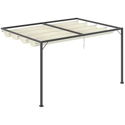 Outsunny 4 X 3(m) Outdoor Pergola Retractable Canopy Wall Mounted Gazebo Beige • £198.99