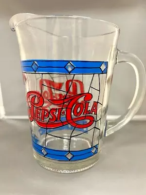 Vintage Pepsi Cola Pitcher W/6 Glasses Tiffany Style Stained Glass Design 1970s • $49