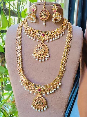 Indian Pakistani Choker Necklace & Tikka Gold Plated Wedding Bridal Jewelry Sets • $26.99