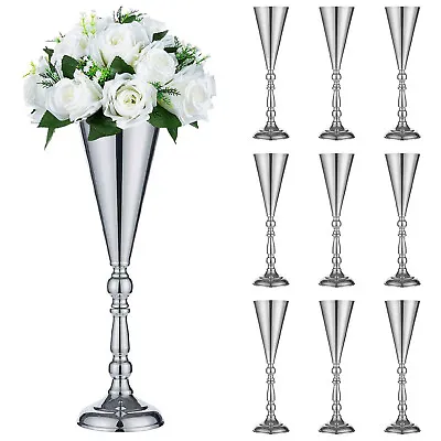 Sziqiqi Set Of 10 Tall Metal Wedding Centerpieces For Reception Tables Silver • £59.99