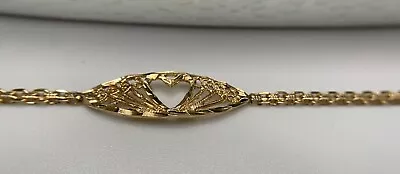 14KT Yellow Gold Heart Love Bracelet 7.25 9.5mm Width Center FREEgiftBox • $259.99