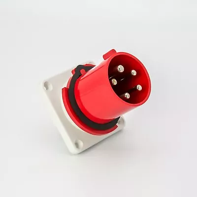 ROLEC 63 Amp 5 Pin Red Panel Mount Inlet Plug 415V IP44 Splash Proof 3 Phase • £36.90