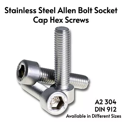 M3-m6  A2 Allen Cap Screws Bolts Stainless Steel Socket Screw Hex Head Din 912 • £0.99