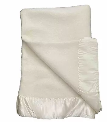 Vintage Chatham Acrylic Baby Blanket WHITE Nylon Satin Trim Thermal USA No Tag • $49