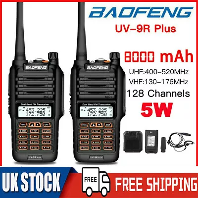 Baofeng UV-9R Plus IP67 Waterproof UHF/VHF Walkie Talkie Two Way Radio +Earpiece • £35.99