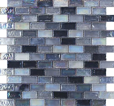 £2.35 • Buy Rustic Silver Glass Mosaic Tiles Sheet Wall  White Grey Pewter Hammered Glass