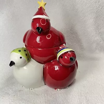 Oneida Frosty Feathers Ceramic Holiday Snowbirds Cookie Jar • $32