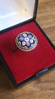Vintage Silver Caithness Millefiori Glass Ring London 1970’s ? Size 0 • £75