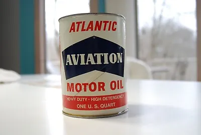 Vintage Full Sealed Quart Atlantic Aviation Motor Oil Can 20W 20 GAS N OIL AD • $29