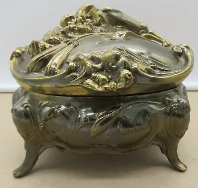 Vintage Art Nouveau Brass Jewelry Casket Glove Box Lined Marked A25 • $32.40