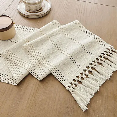 Macrame Style Boho Table Runner Ivory Table Runners Farmhouse Woven Home Decor • £7.88