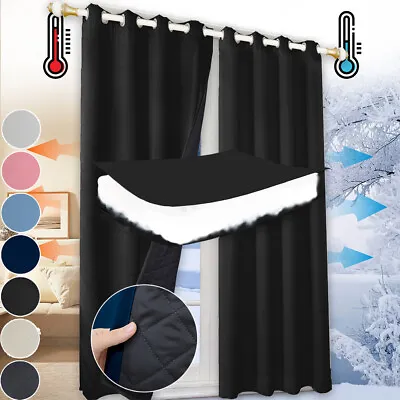 Heavy Duty Curtains Quilted 100% Blackout Window Drapes Cold Blocking Panels UK • £29.75