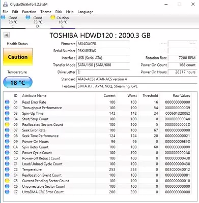 Toshiba HDWD120UZSVA 2TB 7200RPM 6Gb/s Hard Drive • £7