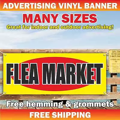 FLEA MARKET Advertising Banner Vinyl Mesh Sign Antiques Shop Garage Sale Swap • $189.95