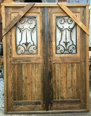 Double Wooden Spanish Door With Hand Forged Wrought Iron Insert. X1240 • $8900