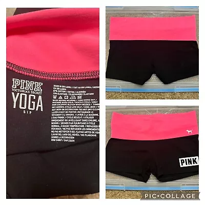 Victorias Pink Yoga Shortie Shorts Womens Small Fold Over Waist Black • $39.95