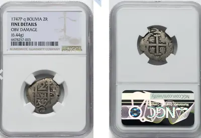 1747 Bolivia 2 Reales Silver Cob NGC Fine Details - Holed • $150