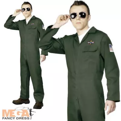 Army Pilot Mens Fancy Dress Military Air Force Uniform Adults Costume Outfit • £18.99