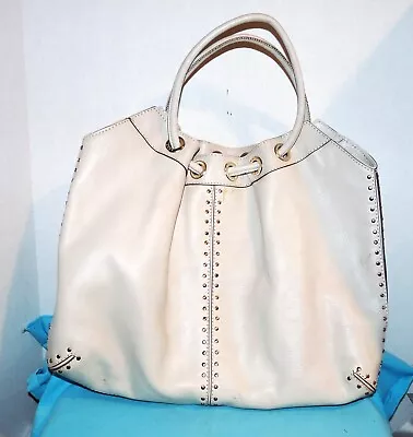 19x15 MICHAEL KORS~Gold Studded ~White Leather~DRAWSTRING HANDLE SHOPPER Handbag • $59.99