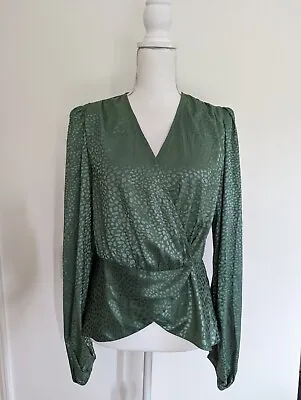 Ronny Kobo Satin Wrap Peplum Blouse Top Size Small • $25