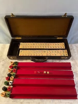 Vintage French Ivory Celluloid Mah Jong Complete Set 144 Tiles Dice Coins Racks • $295