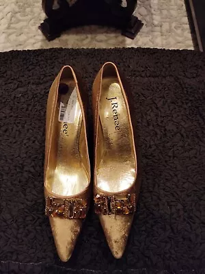 J. Renee Women's Size 8 Narrow Gold Pointed Toe High Heel Pumps Shoes 8N • $30