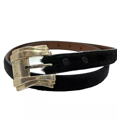 Pat Areias Sterling Silver Genuine Leather Belt Black Cow Hide Fur Size 32 M • $49.99