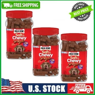 3 Tub Milk-Bone Soft And Chewy Treats Beef & Filet Mignon Recipe Dog Snacks 25oz • $42.68