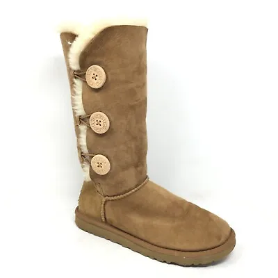 UGG Bailey Button Triplet Winter Boots Snow Shoes Womens Size 6 Brown Shearling • $59.97