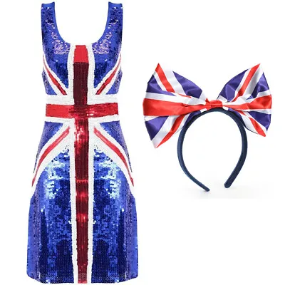 Union Jack Ladies Dress Sequin Royal Coronation Star Britain Costume Fancy Dress • £23.99