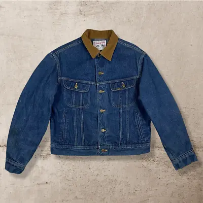 Vintage Mens Lee Storm Rider Denim Blanket Lined Jacket Corduroy Collar (m) • $150
