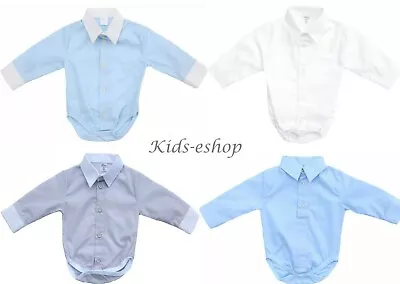 Baby Boy White Smart Shirt Style Formal Bodysuit Body Shirt Long Sleeve 0M-3 Y • £9.89