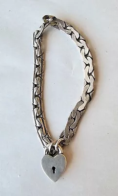 Vintage Sterling Silver 925 Bracelet Heart Lockett & Chain Very Unique • $2.25