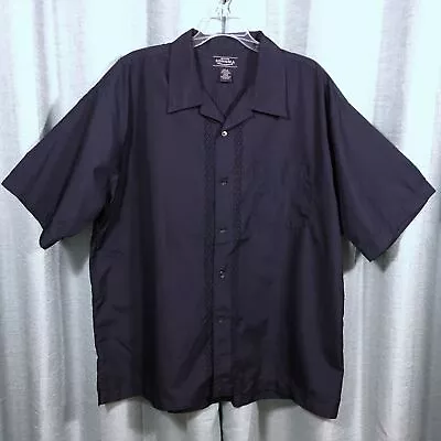 Mens Sonoma XL Polyester SS Button Front Cuban Style Shirt Navy Blue • $14.99