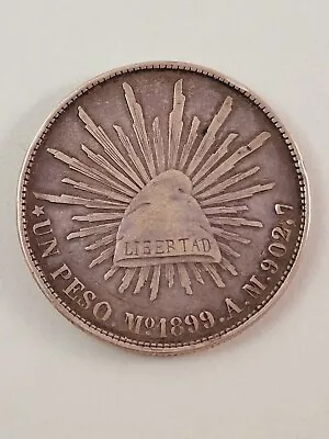 Mexico 1899 Silver Peso Coin Marked A.M.9027 • $41.95