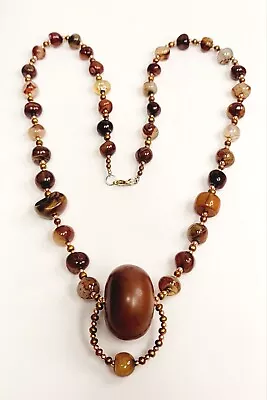 Vintage Amber Copper Beads Agate Beads Necklace 27.5  • $79.99