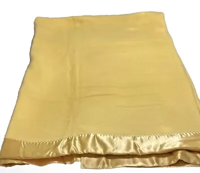 New VTG Chatham Satin Trim Camden Blanket Wool Blend Gold Yellow 80x90 Full Size • $59.95