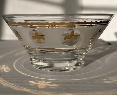 Vtg MCM Anchor Hocking Glass Gold Fleur De Lis Chip Dip Bowl Replacement 5” • $18