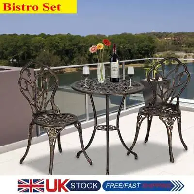 £89.95 • Buy 3PCS Bistro Set Outdoor Garden Patio Table Chairs Art Furniture Cast Aluminium