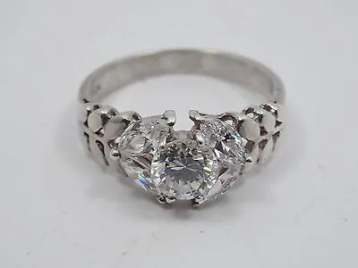 Vintage Round Center W/ Marquise Cz Engagement Sterling Ring * Sz 8  • $44.95