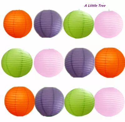 12PC New Round Mixed Paper Lanterns Birthday Wedding Christmas Party (4 Colours) • £13.99