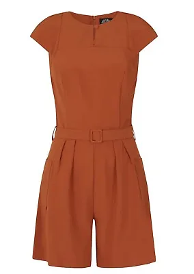 H&R London Women's Jumpsuit Playsuit Rust Orange One-Piece Shorts Retro Style • £35.74