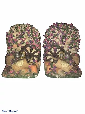 Vintage CottageCore Bookends - Fairy Garden Whimsical Floral 1995 Goblincore Fae • £23.84