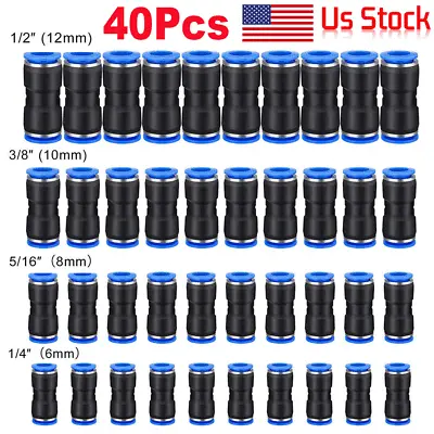 40SET Pneumatic Quick Connectors Air Line Fitting For 1/4 5/16 3/8 1/2 Inch Tube • $13.39