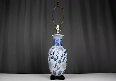 Blue & White Chinese Porcelain Table Lamp Vase Motif With Flowers • $125