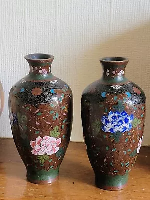Pair Of Antique Meiji Period Japanese Coisonne Enamelled Vases 5.5  Tall • £195
